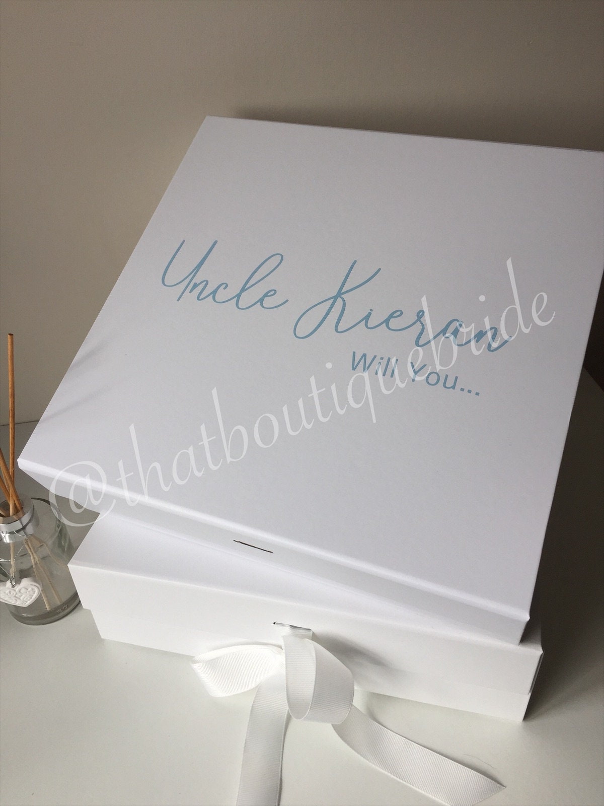 Ribbon tie gift box, Personalised proposal gift box, Godparent proposal box, memory box, new baby gift, newly wed presents, keepsake box