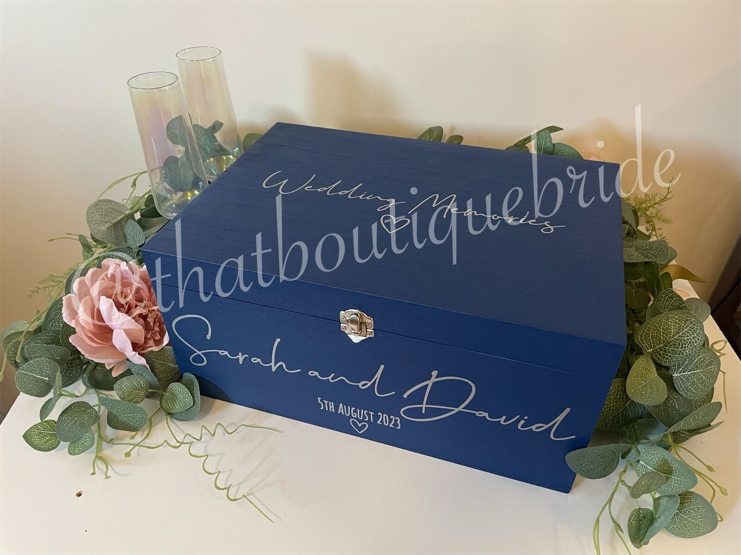 Personalised NAVY wedding card box, Wedding memory box, Wedding post box, Wooden Wedding box, Wedding keepsake box