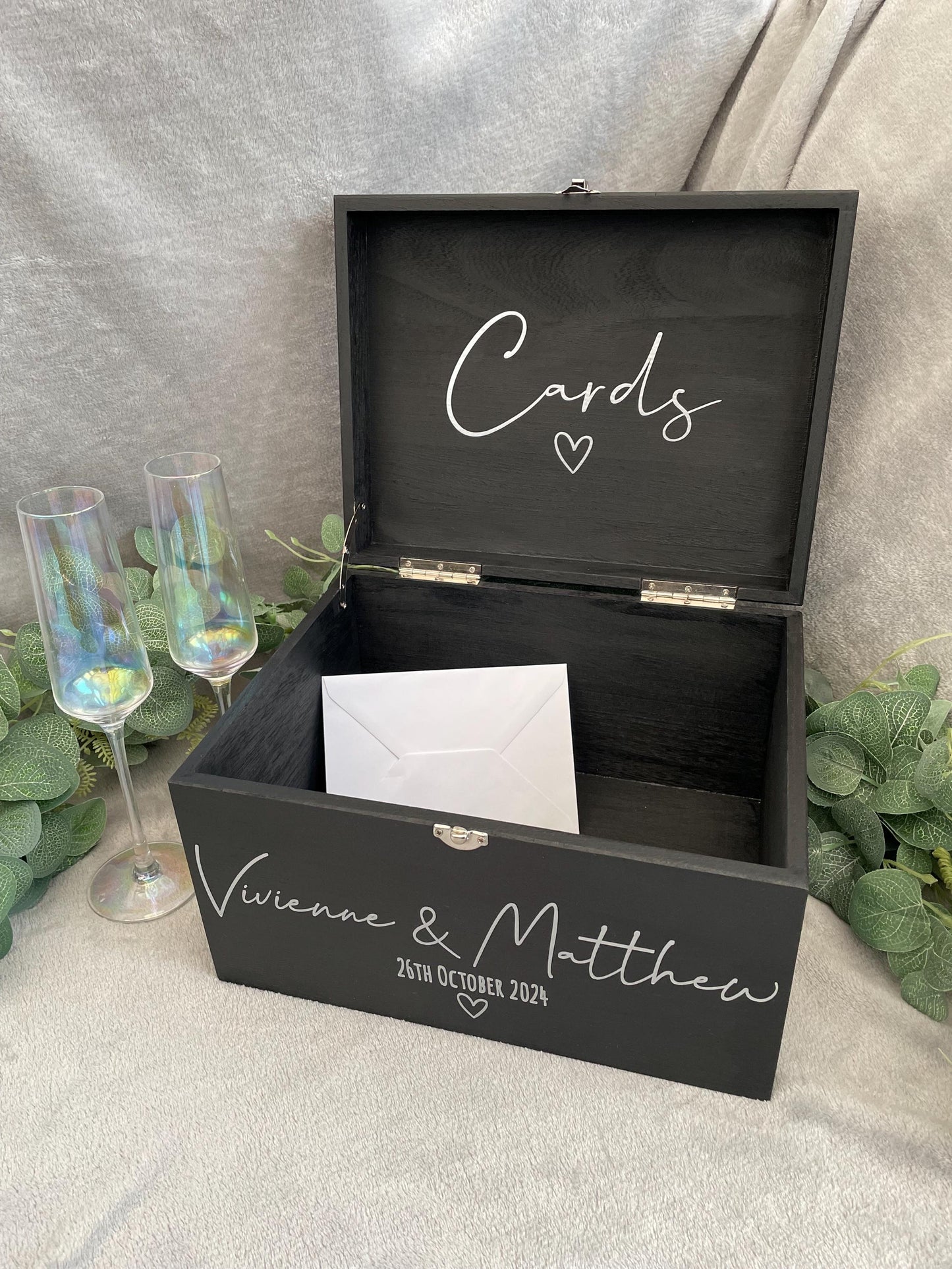 Personalised BLACK wedding card box, Wedding memory box, Wedding keepsake box, Wooden Wedding box, wedding post box,