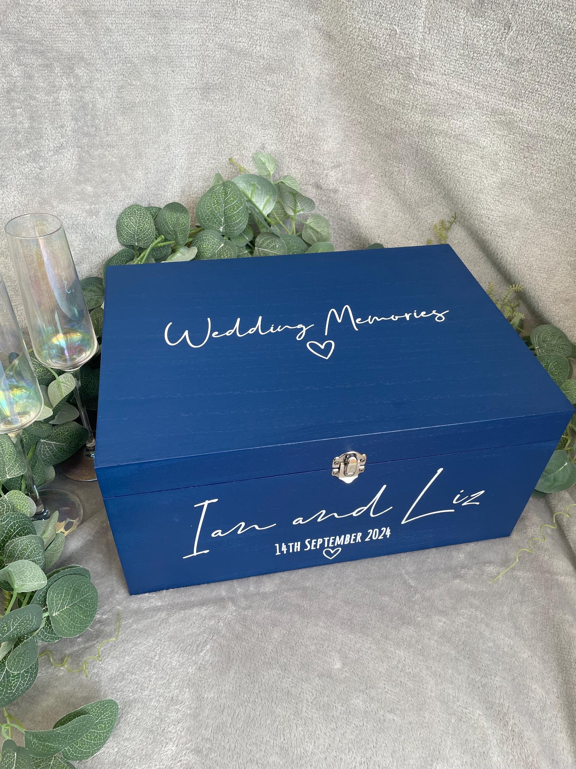 Personalised NAVY wedding card box, Wedding memory box, Wedding post box, Wooden Wedding box, Wedding keepsake box