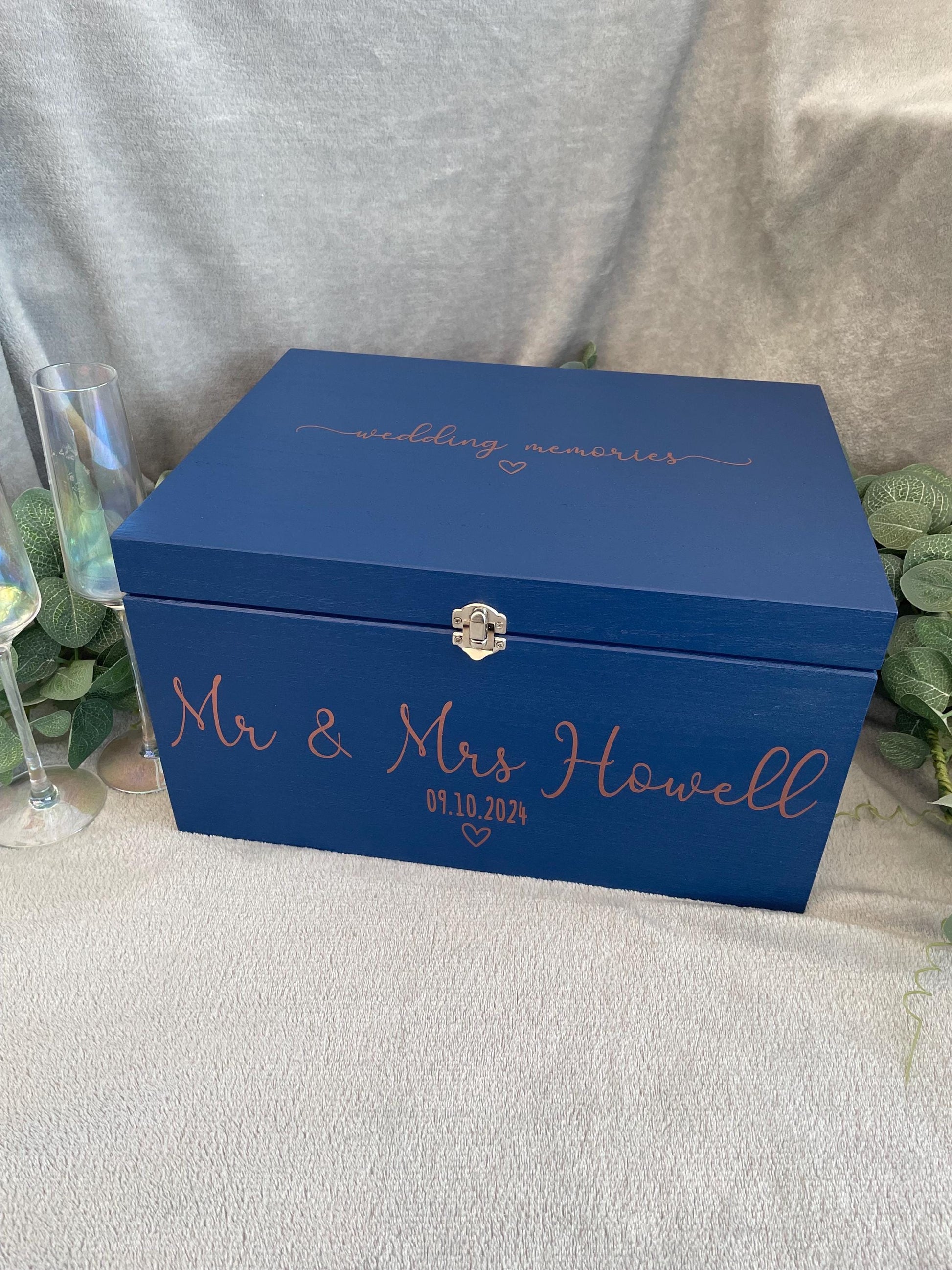 Personalised NAVY wedding card box, Wedding memory box, Wedding post box, Wooden Wedding box, Wedding keepsake box