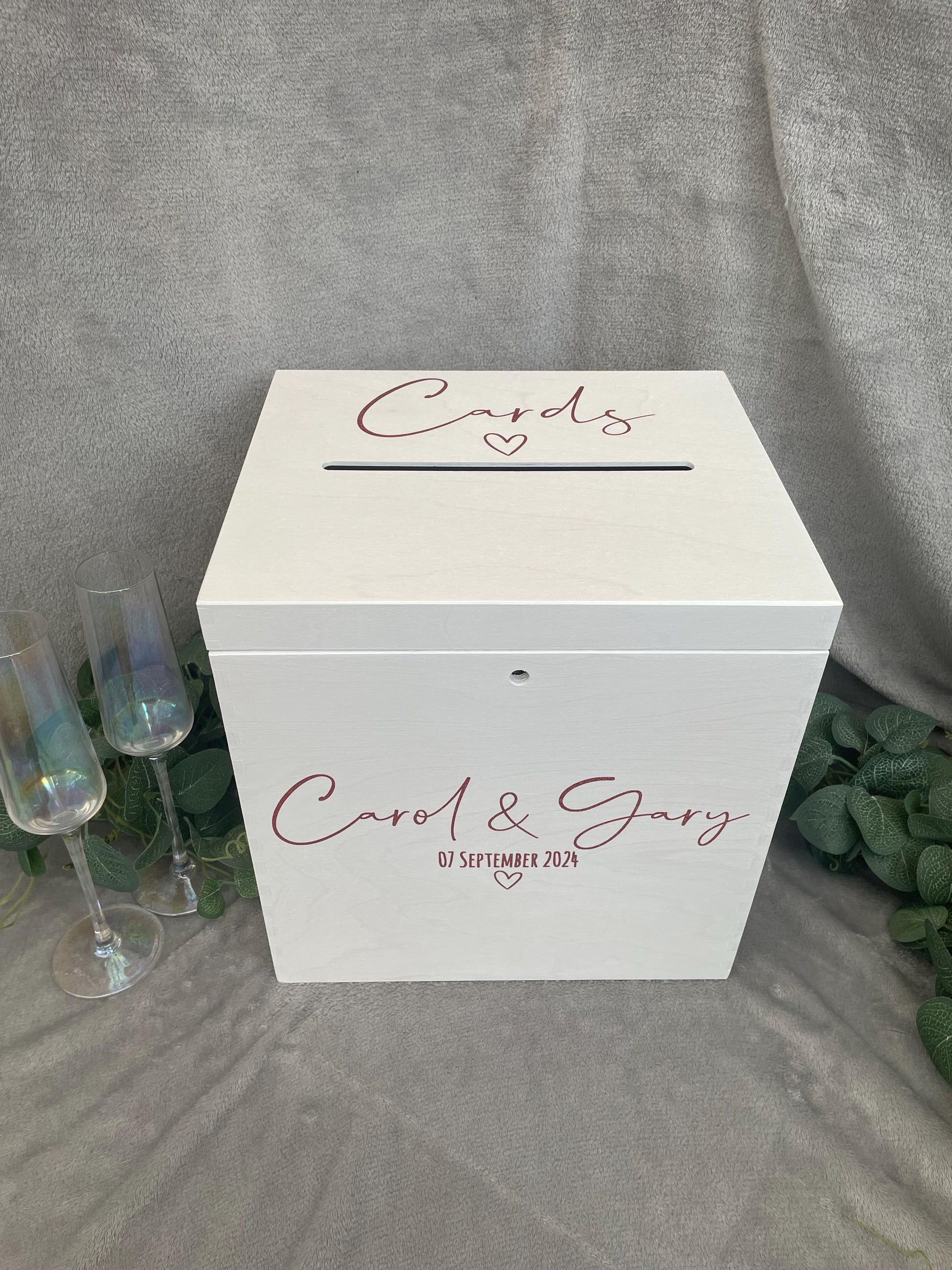 Personalised WHITE slotted wedding card box, Wedding post box, lockable Wedding card box, white wooden letter box, keepsake box.