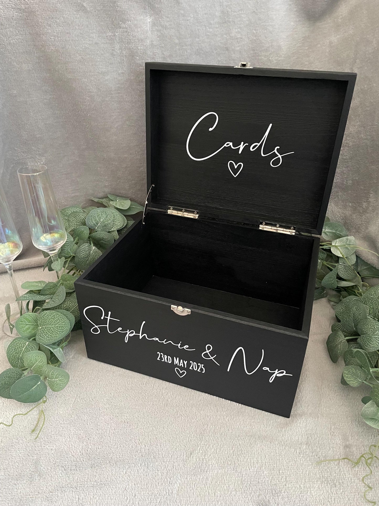 Personalised BLACK wedding card box, Wedding memory box, Wedding keepsake box, Wooden Wedding box, wedding post box,