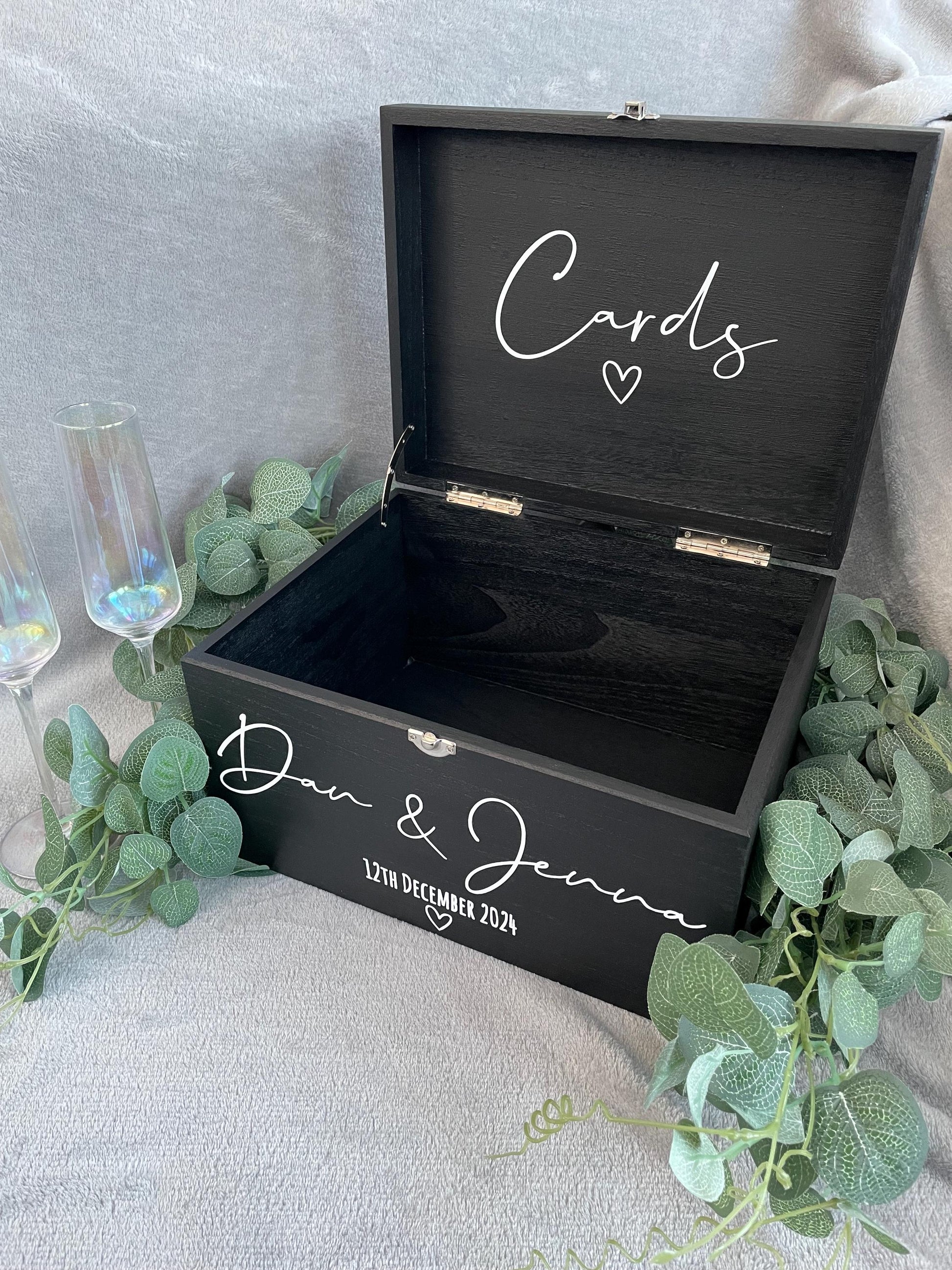 Personalised BLACK wedding card box, Wedding memory box, Wedding keepsake box, Wooden Wedding box, wedding post box,