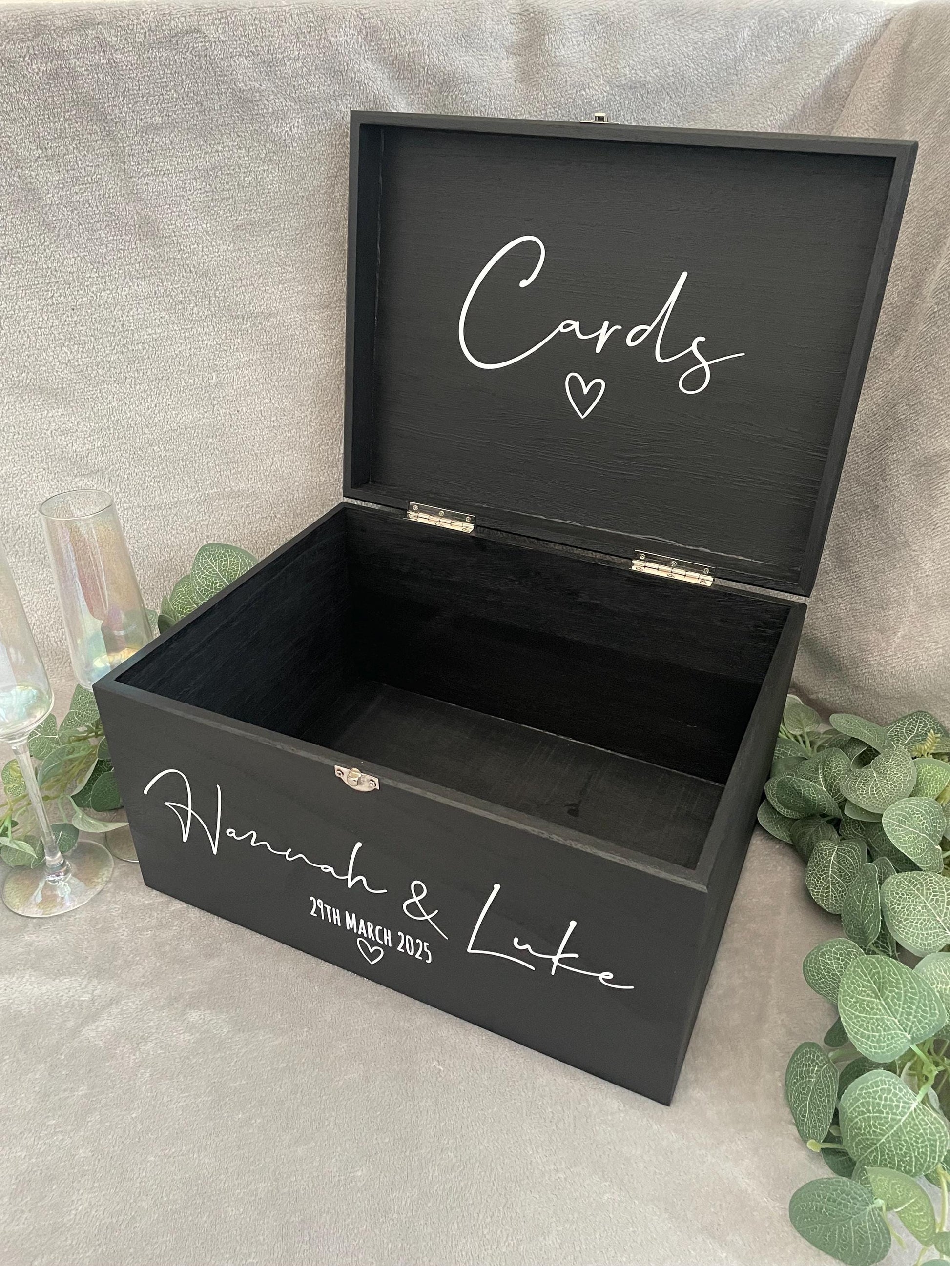 Personalised BLACK wedding card box, Wedding memory box, Wedding keepsake box, Wooden Wedding box, wedding post box,