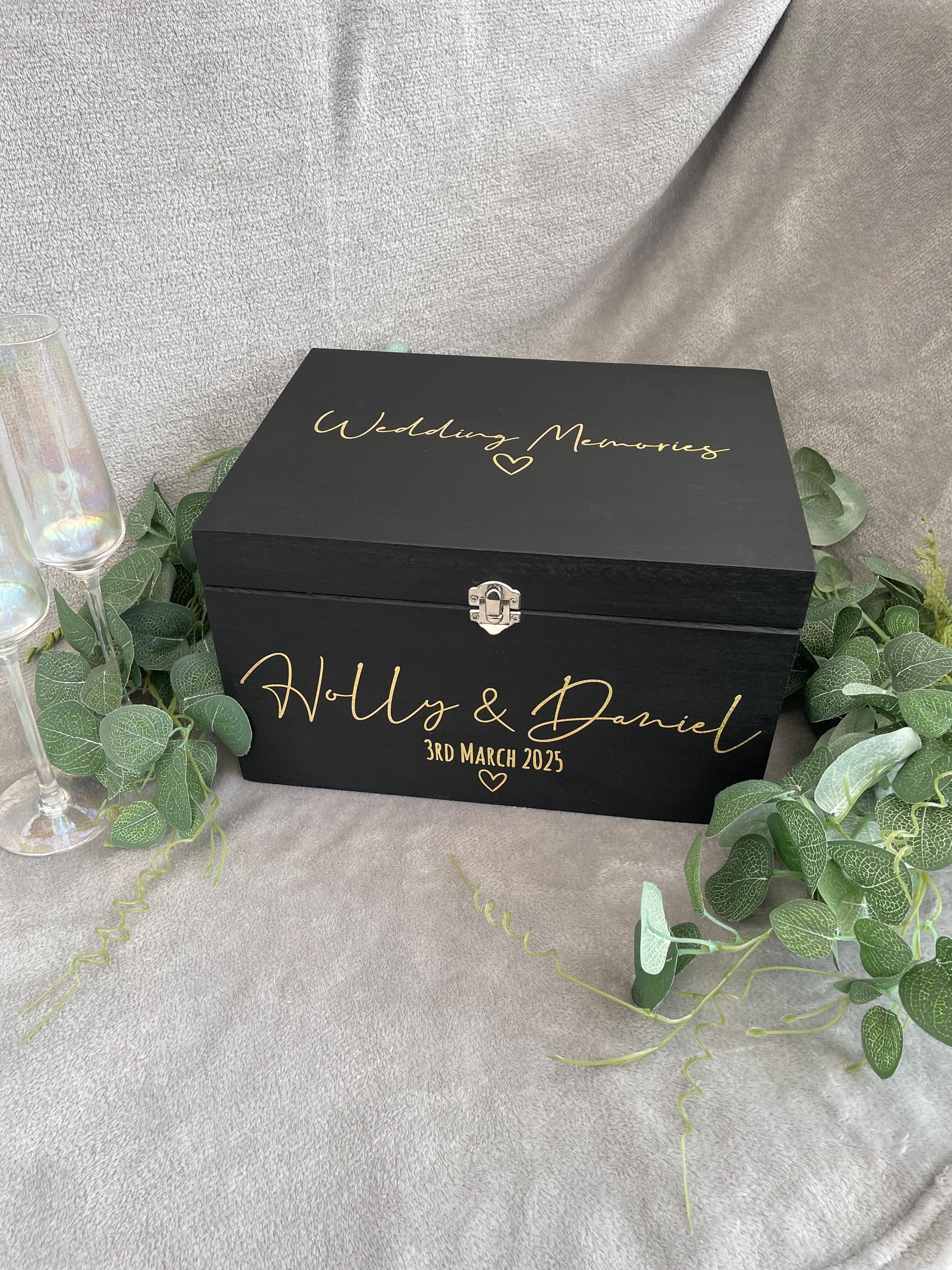Personalised BLACK wedding card box, Wedding memory box, Wedding keepsake box, Wooden Wedding box, wedding post box,