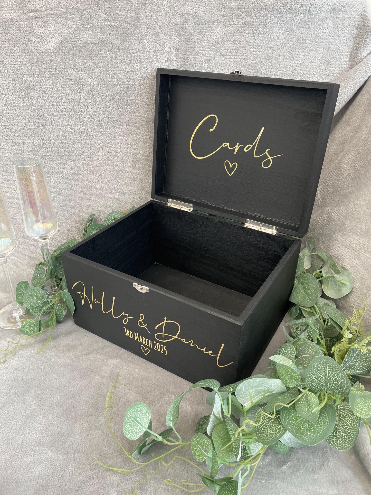 Personalised BLACK wedding card box, Wedding memory box, Wedding keepsake box, Wooden Wedding box, wedding post box,