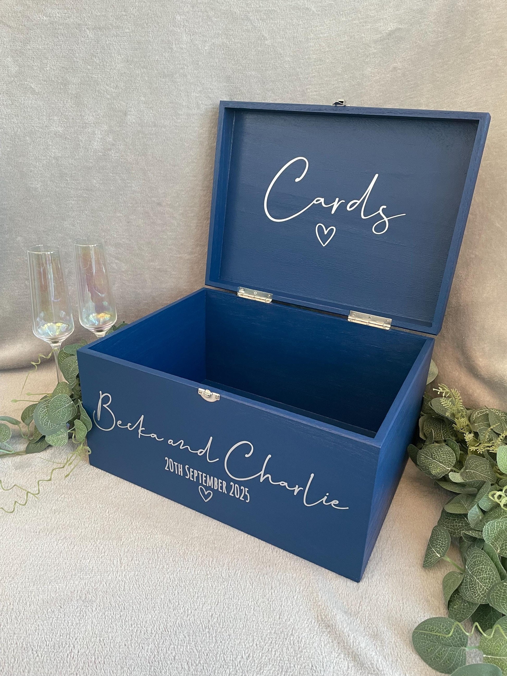 Personalised NAVY wedding card box, Wedding memory box, Wedding post box, Wooden Wedding box, Wedding keepsake box