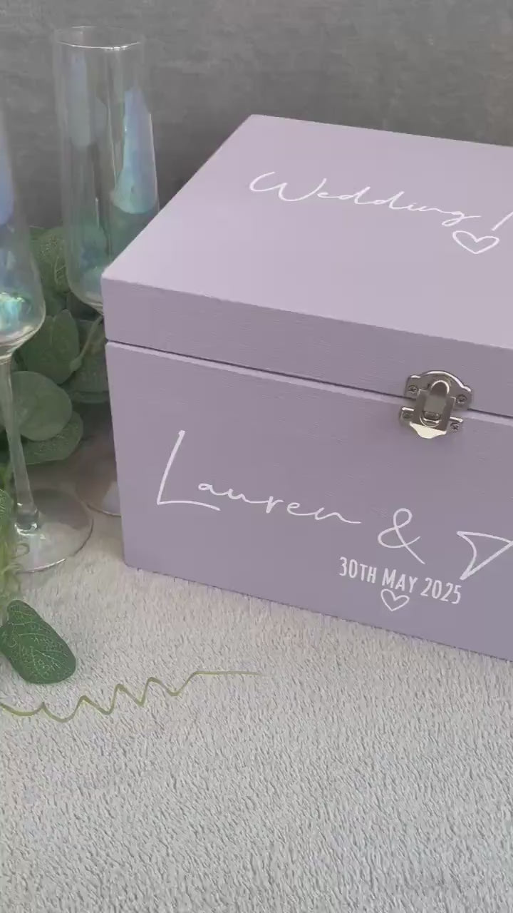 Personalised LILAC wedding card box, Wedding memory box, Wedding keepsake box, Wooden Wedding box, lavender wedding post box,