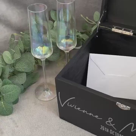 Personalised BLACK wedding card box, Wedding memory box, Wedding keepsake box, Wooden Wedding box, wedding post box,