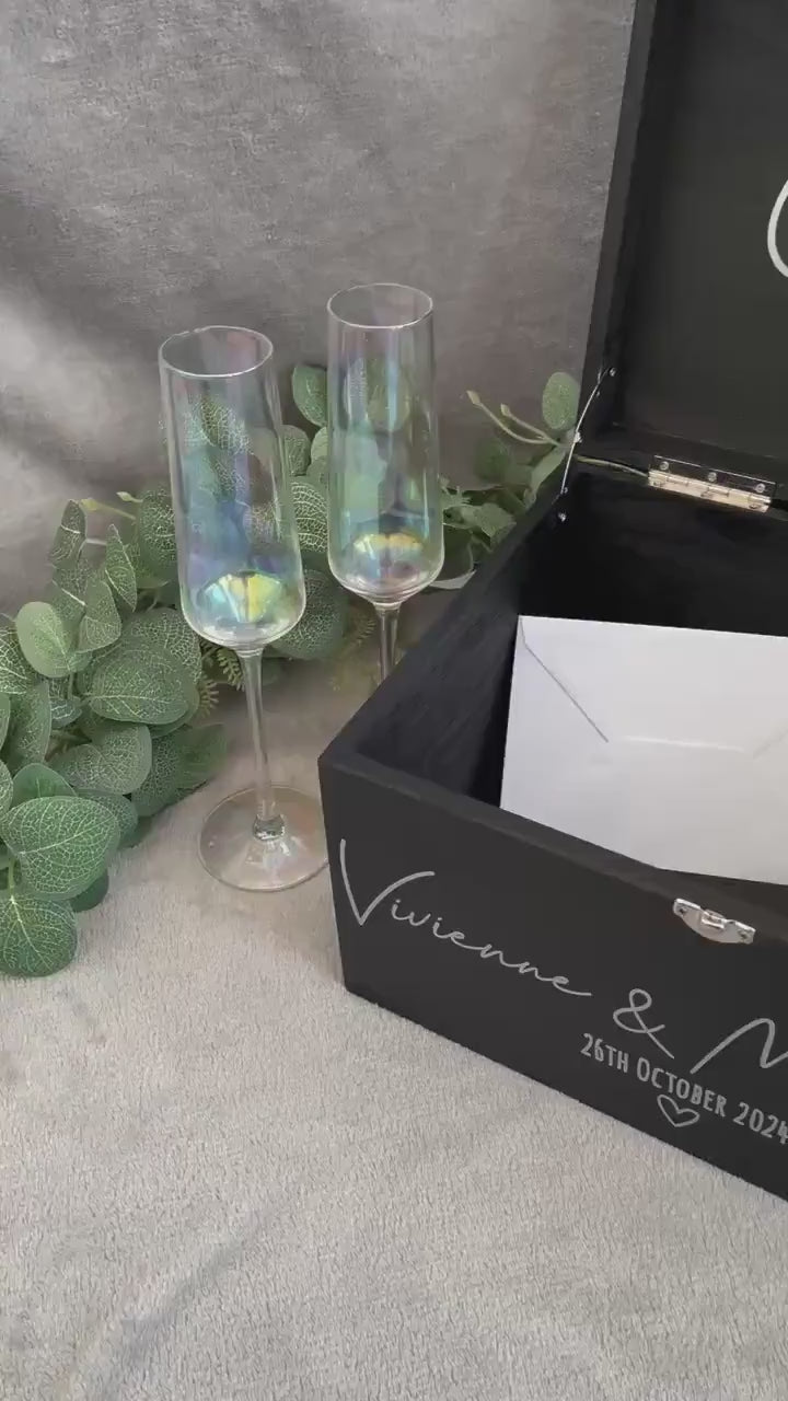 Personalised BLACK wedding card box, Wedding memory box, Wedding keepsake box, Wooden Wedding box, wedding post box,