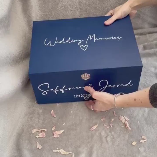 Personalised NAVY wedding card box, Wedding memory box, Wedding post box, Wooden Wedding box, Wedding keepsake box