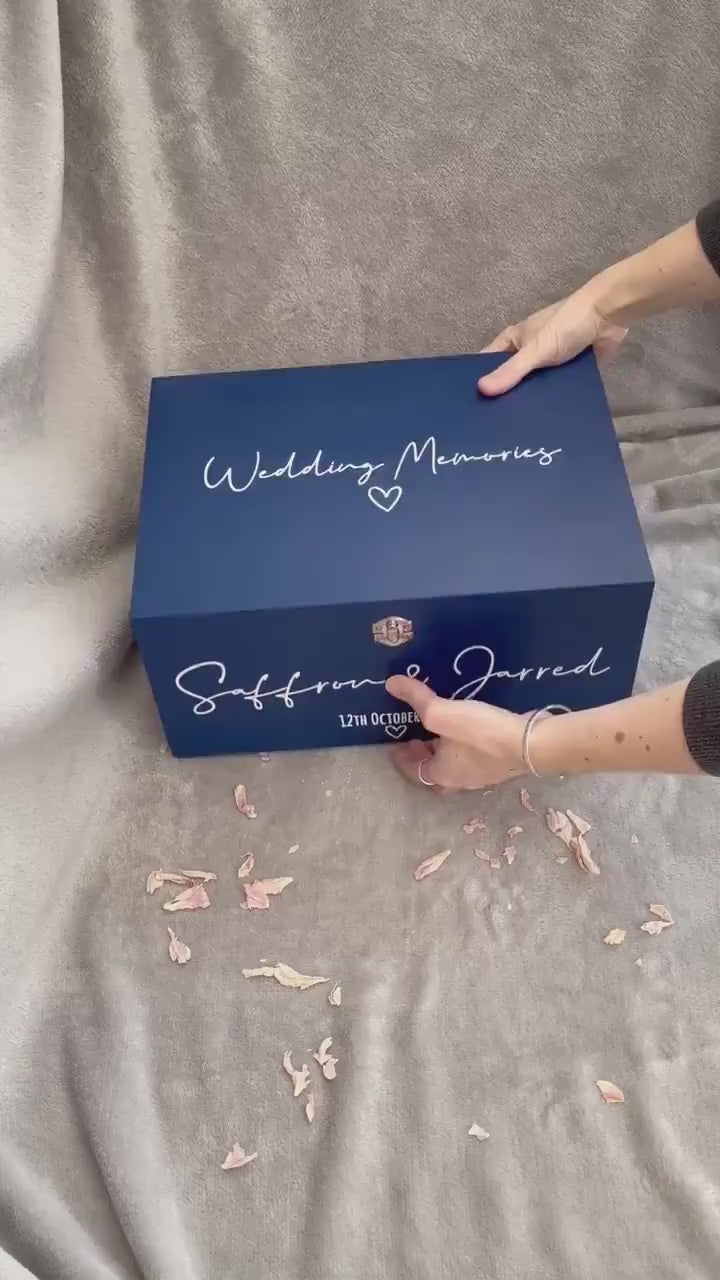 Personalised NAVY wedding card box, Wedding memory box, Wedding post box, Wooden Wedding box, Wedding keepsake box